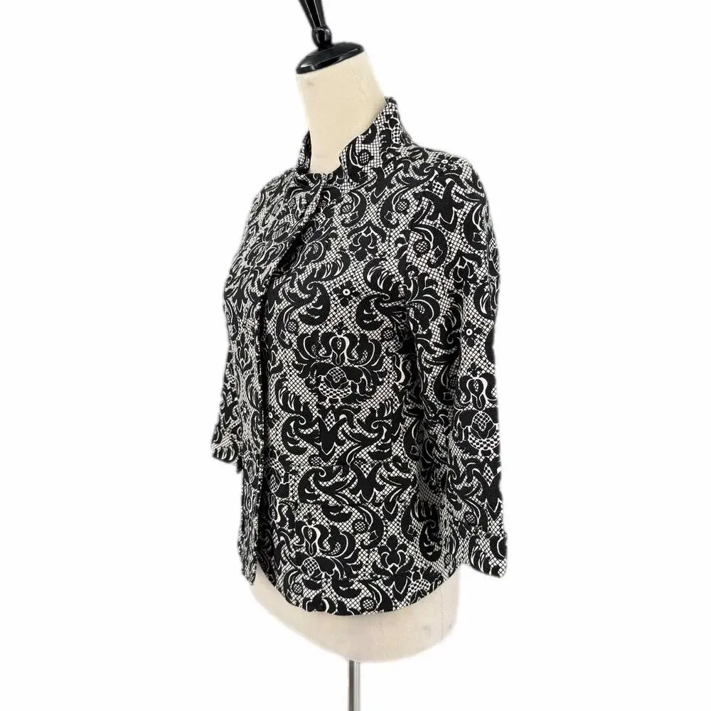Talbots NEW Petite Black White Cotton Damask Blazer Professional Work Jacket